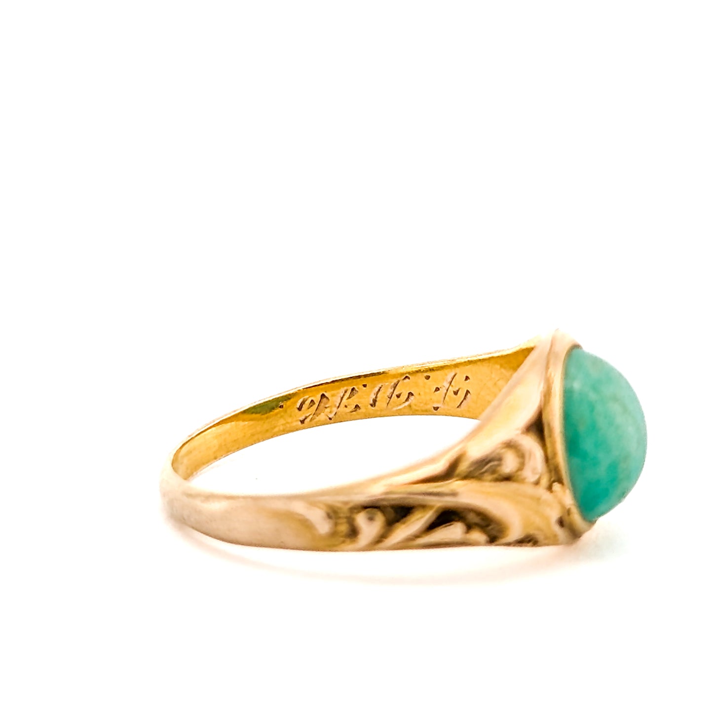 Antique Art Nouveau 14K Gold Green Aventurine Ring