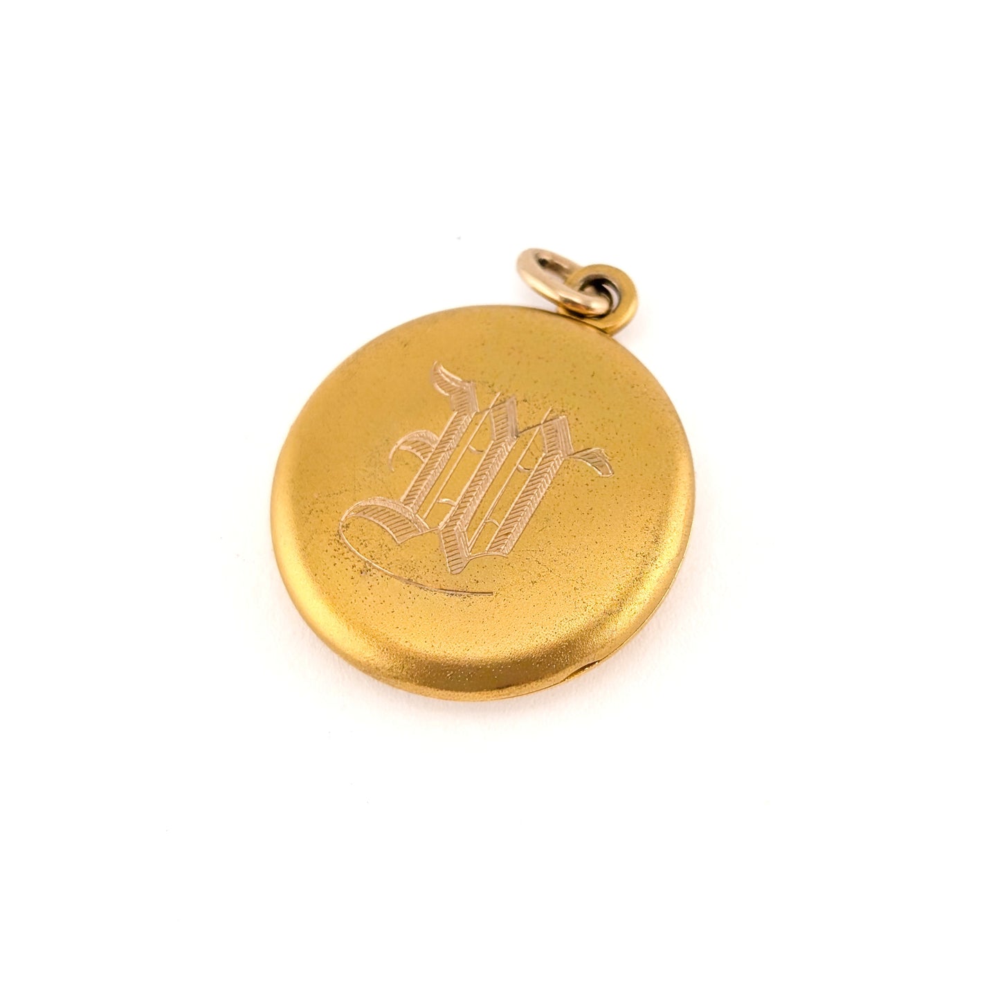 Antique 14K Gold Diamond Starburst Round Locket Pendant - Monogrammed "W"