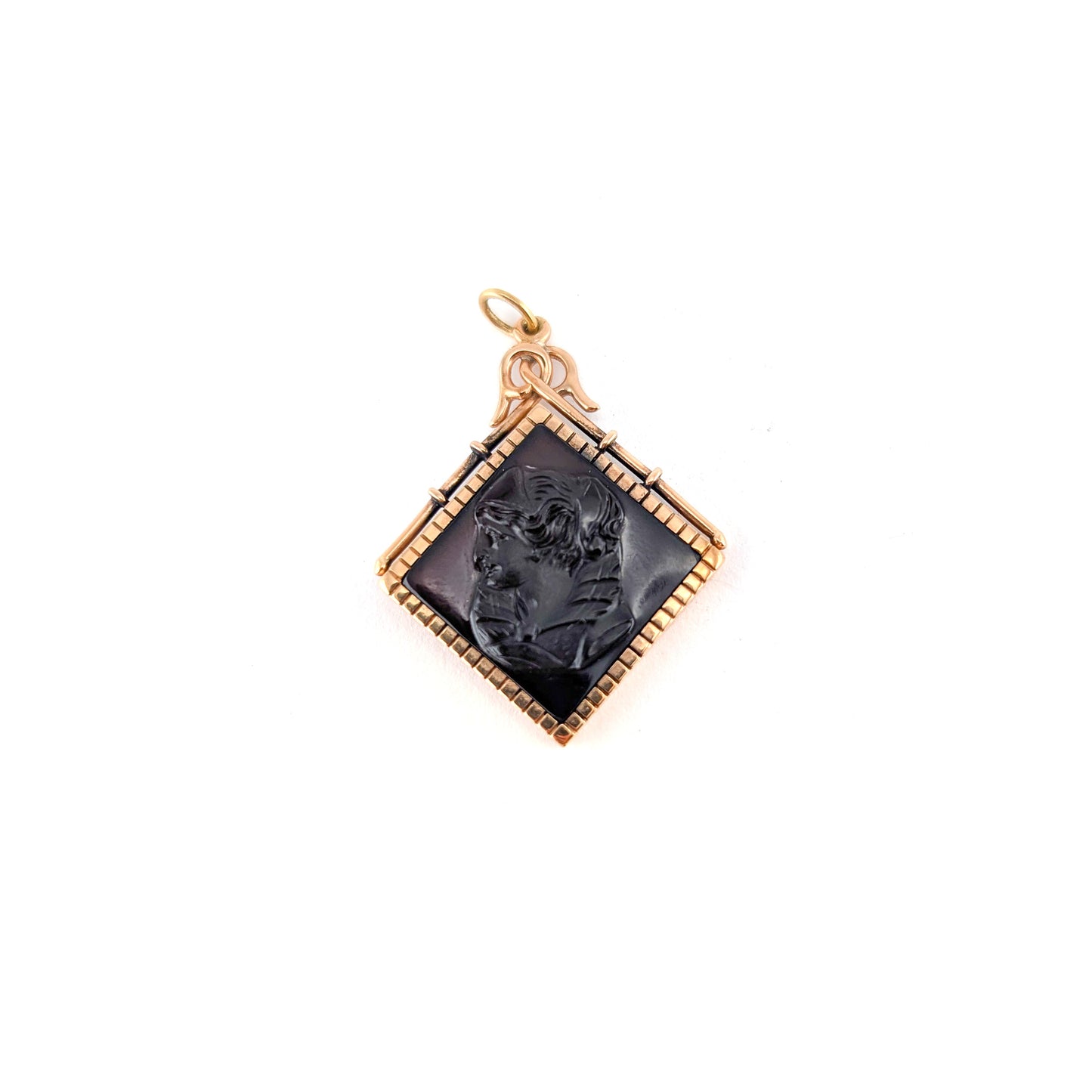 Antique Victorian 14K Gold Carved Sard Intaglio Pendant - Classical Woman Profile