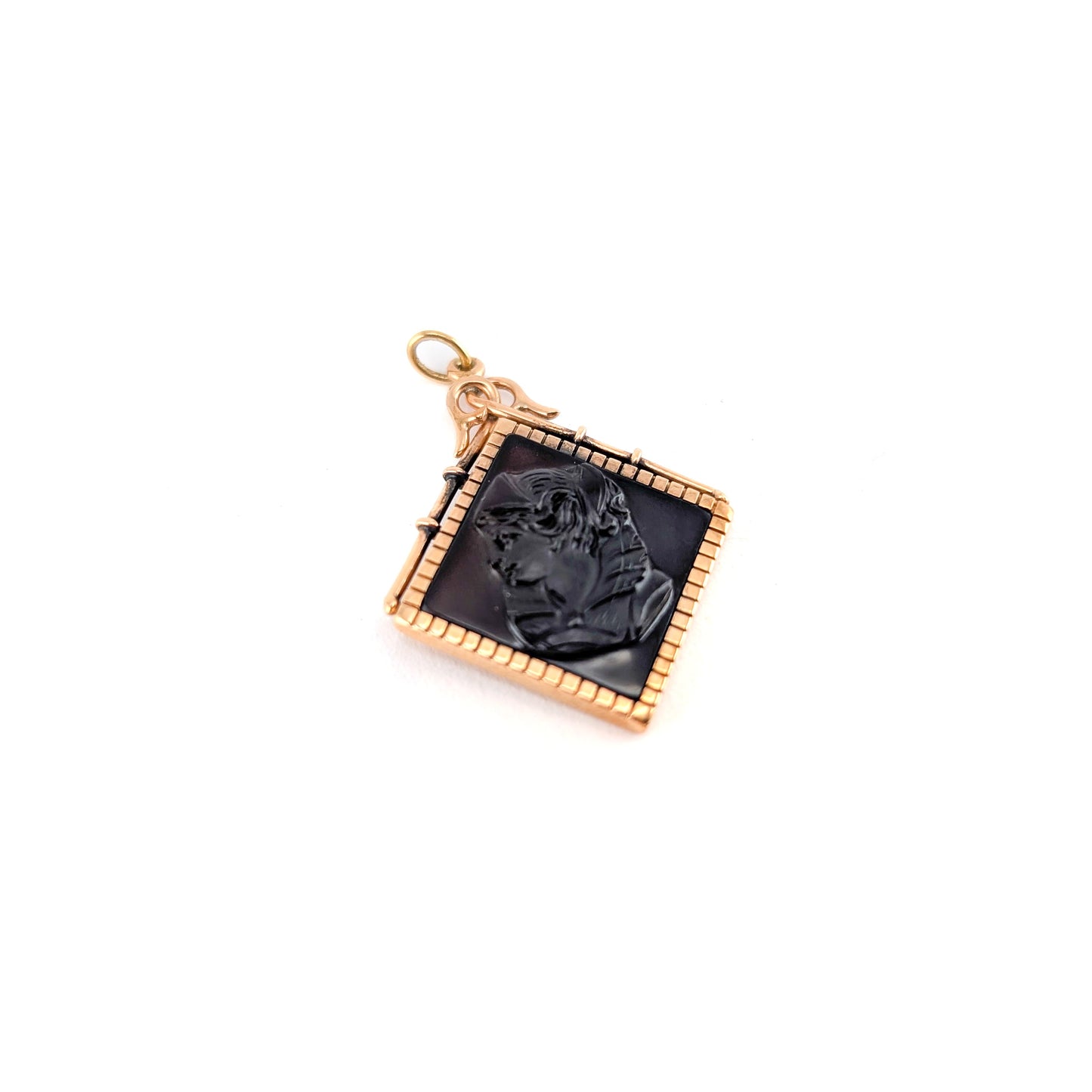 Antique Victorian 14K Gold Carved Sard Intaglio Pendant - Classical Woman Profile