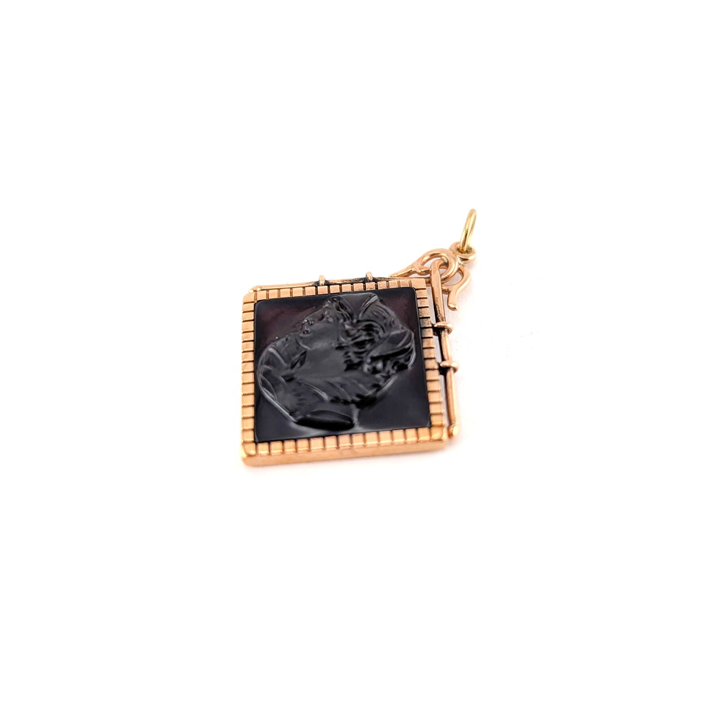 Antique Victorian 14K Gold Carved Sard Intaglio Pendant - Classical Woman Profile