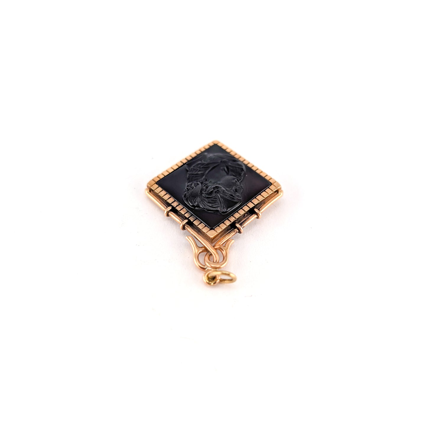 Antique Victorian 14K Gold Carved Sard Intaglio Pendant - Classical Woman Profile