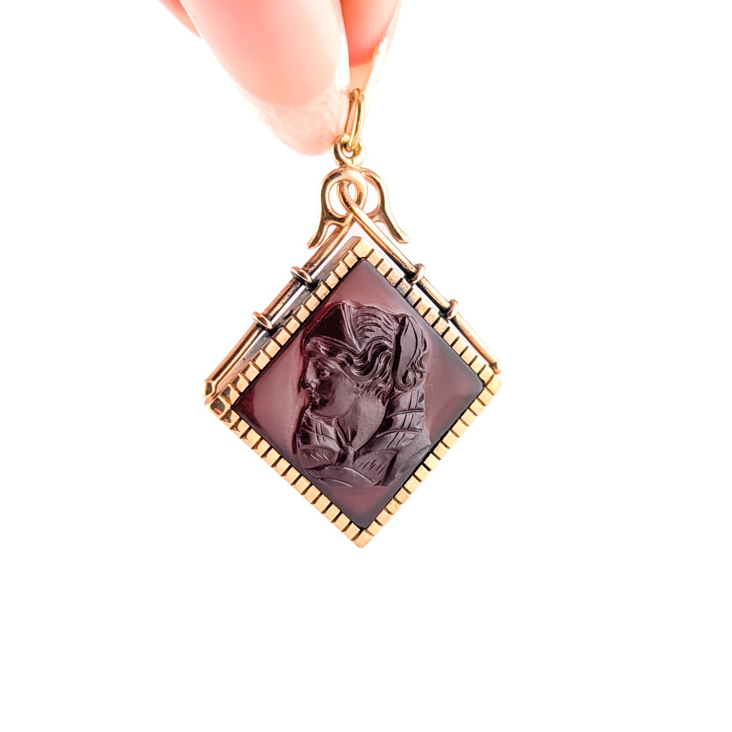 Antique Victorian 14K Gold Carved Sard Intaglio Pendant - Classical Woman Profile