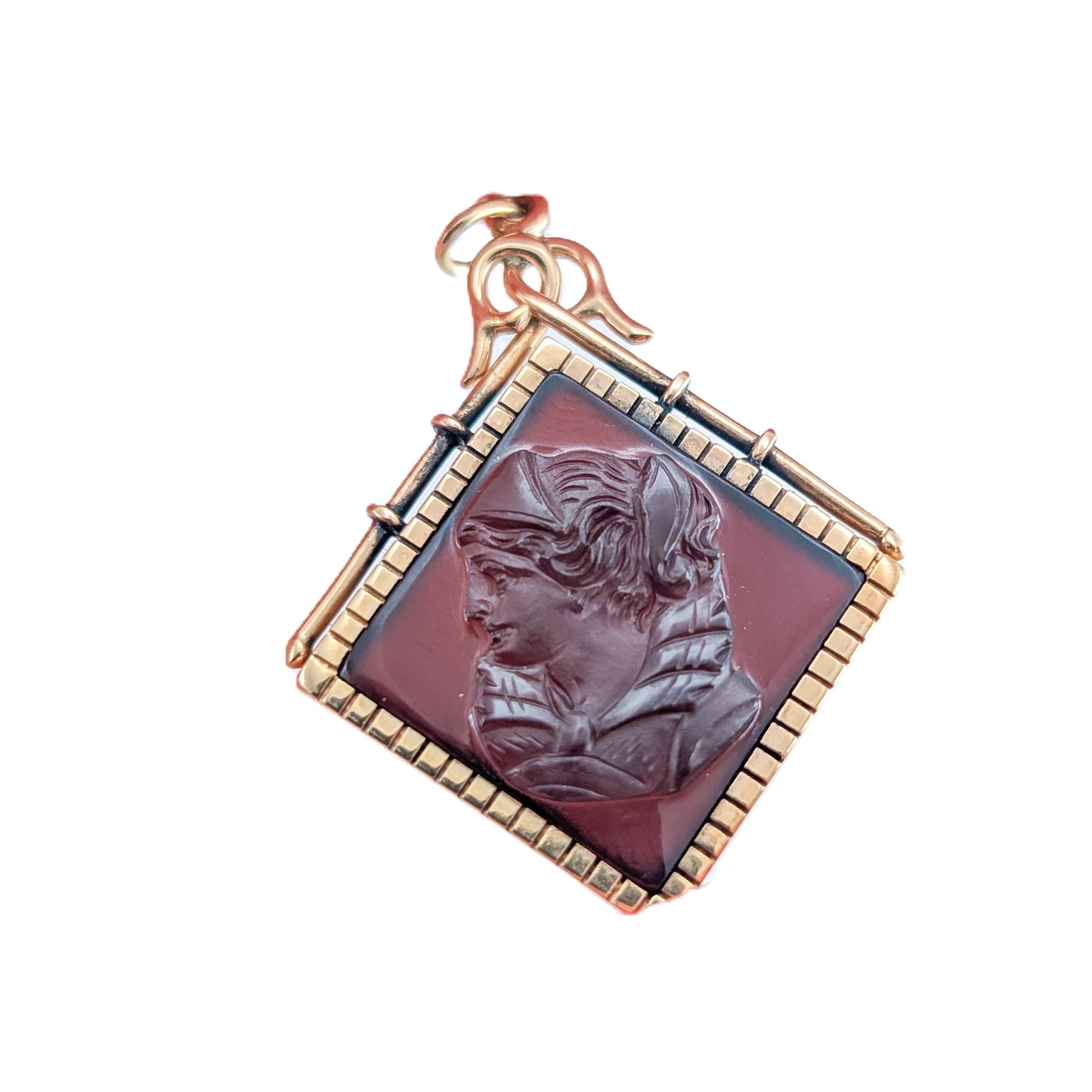 Antique Victorian 14K Gold Carved Sard Intaglio Pendant - Classical Woman Profile