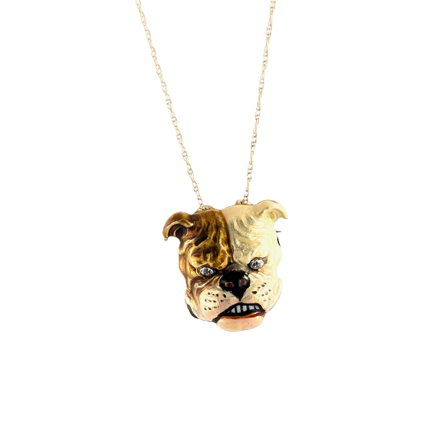 Vintage 14k Enamel Bulldog Head Pin/Pendant with Diamond Eyes