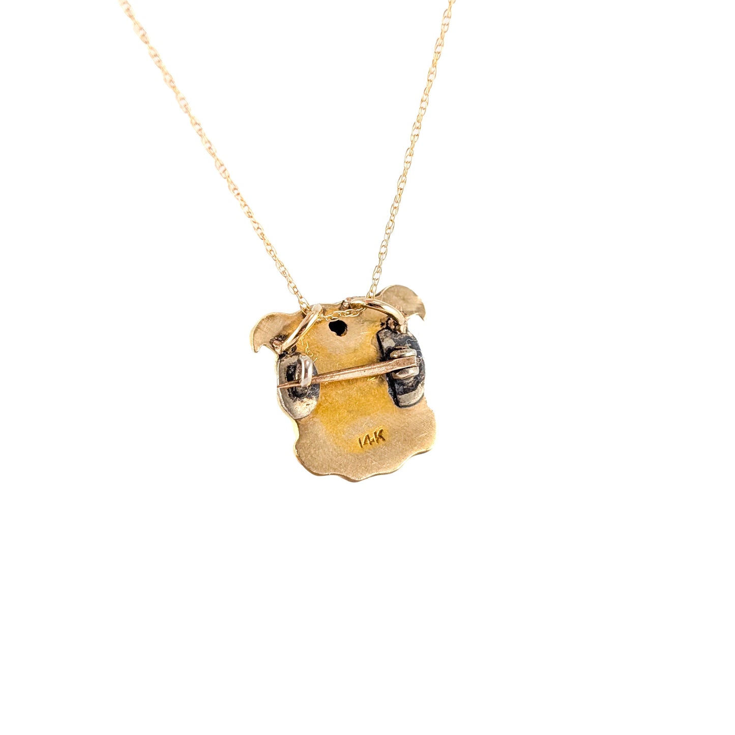 Vintage 14k Enamel Bulldog Head Pin/Pendant with Diamond Eyes
