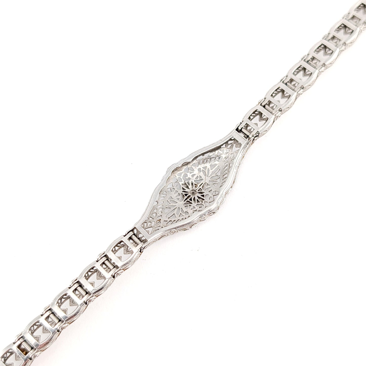 Antique Art Deco 14K White Gold Diamond Filigree Bracelet