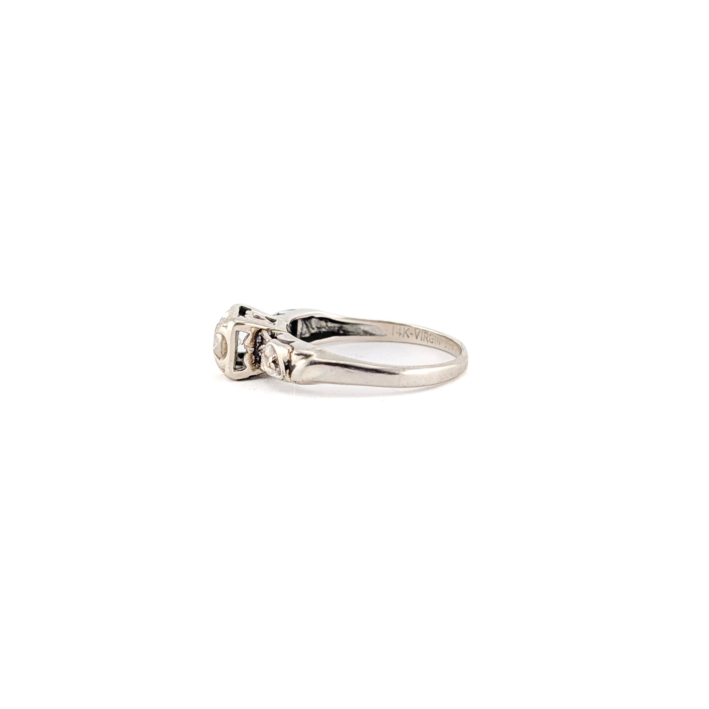 Vintage 14K White Gold Round Old European Solitaire Ring - Engagement Ring