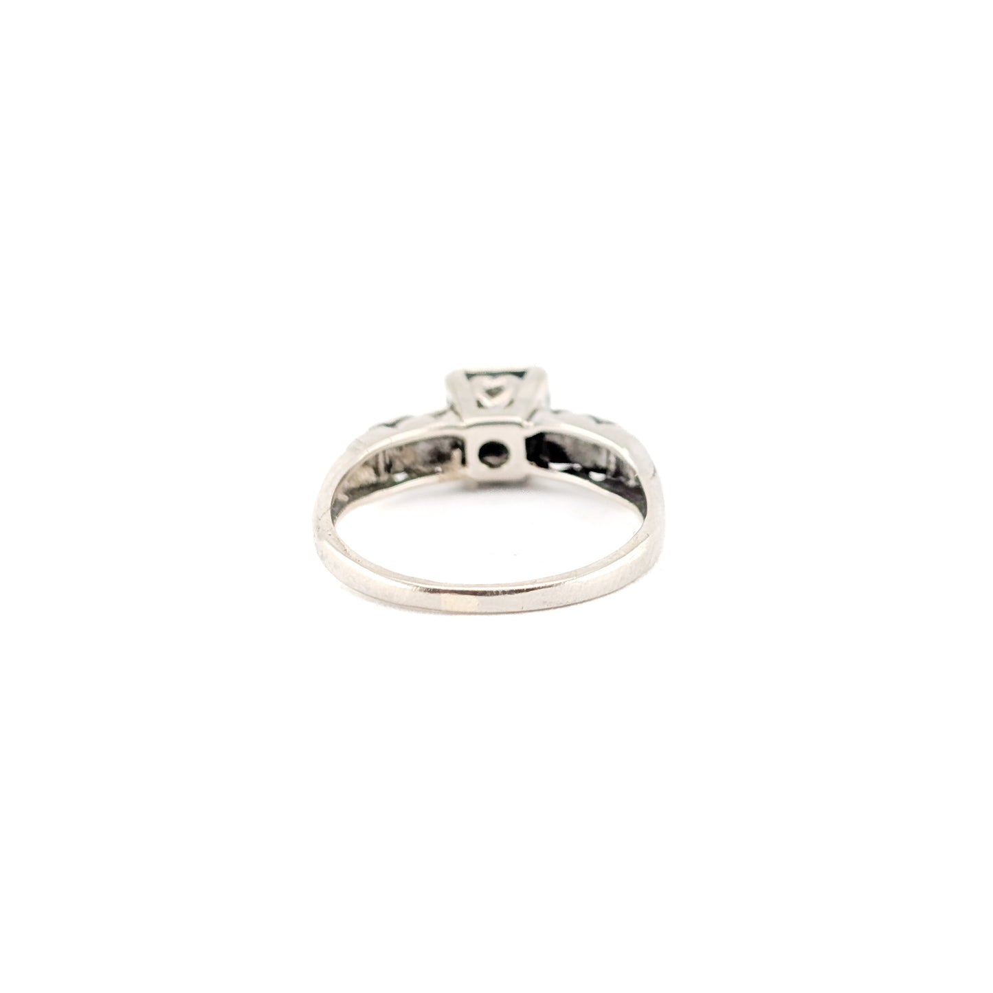 Vintage 14K White Gold Round Old European Solitaire Ring - Engagement Ring