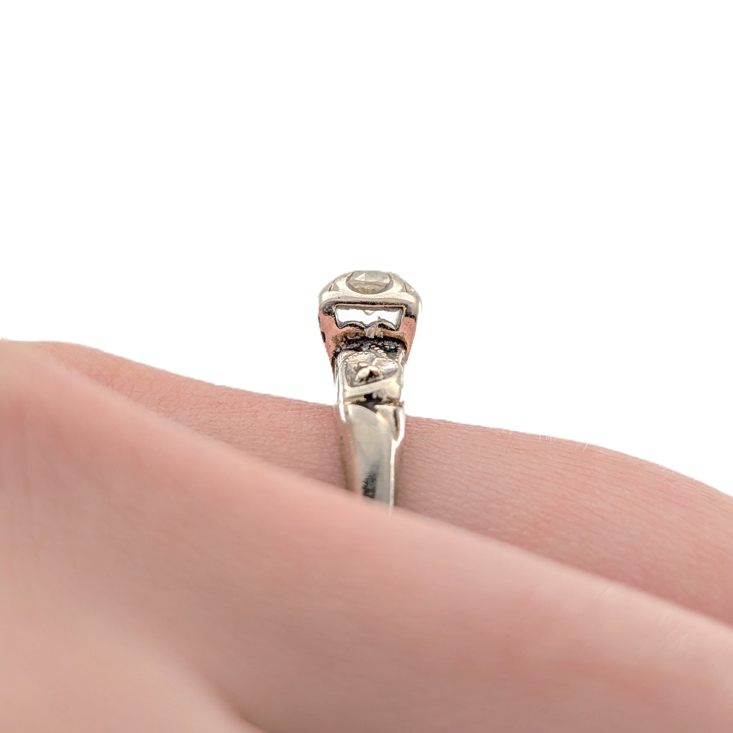 Vintage 14K White Gold Round Old European Solitaire Ring - Engagement Ring