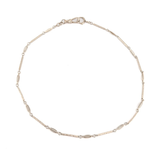 Antique 14K White Gold Art Deco Watch Chain With Engraved Bar Links - Swivel Dog Clip