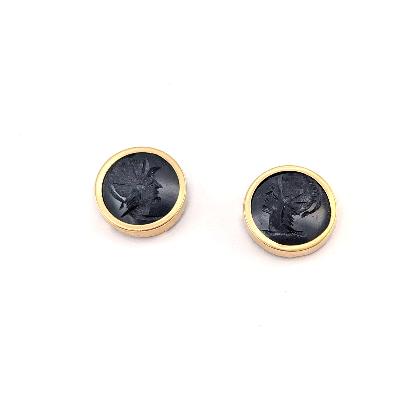 Vintage 14K Gold Black Onyx Intaglio Earrings – Roman Warrior Studs