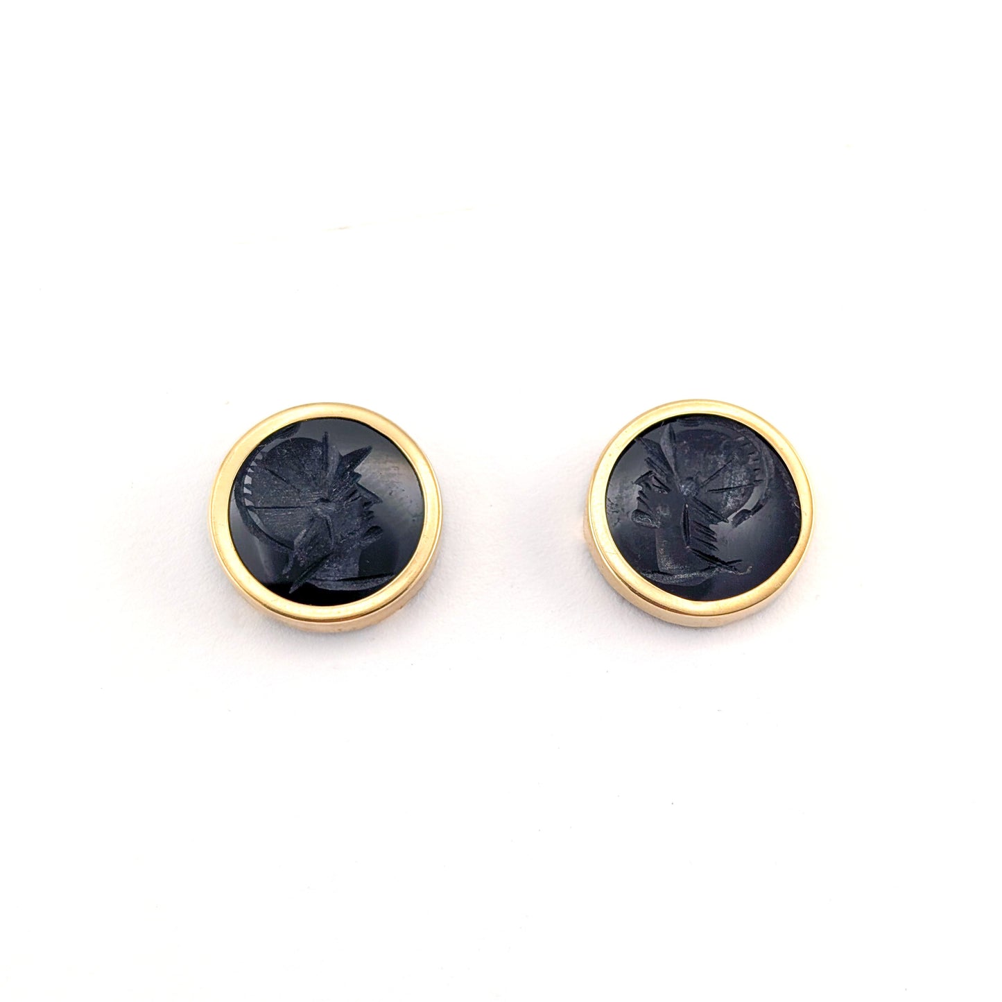 Vintage 14K Gold Black Onyx Intaglio Earrings – Roman Warrior Studs
