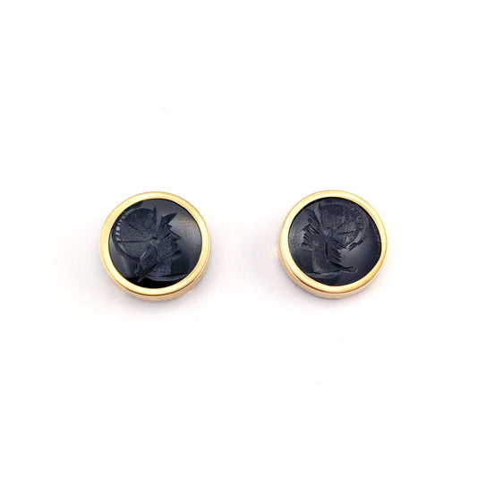 Vintage 14K Gold Black Onyx Intaglio Earrings – Roman Warrior Studs