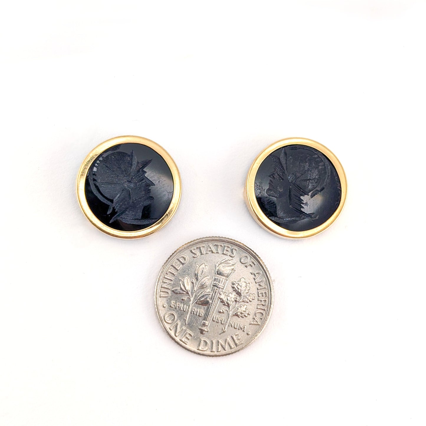 Vintage 14K Gold Black Onyx Intaglio Earrings – Roman Warrior Studs