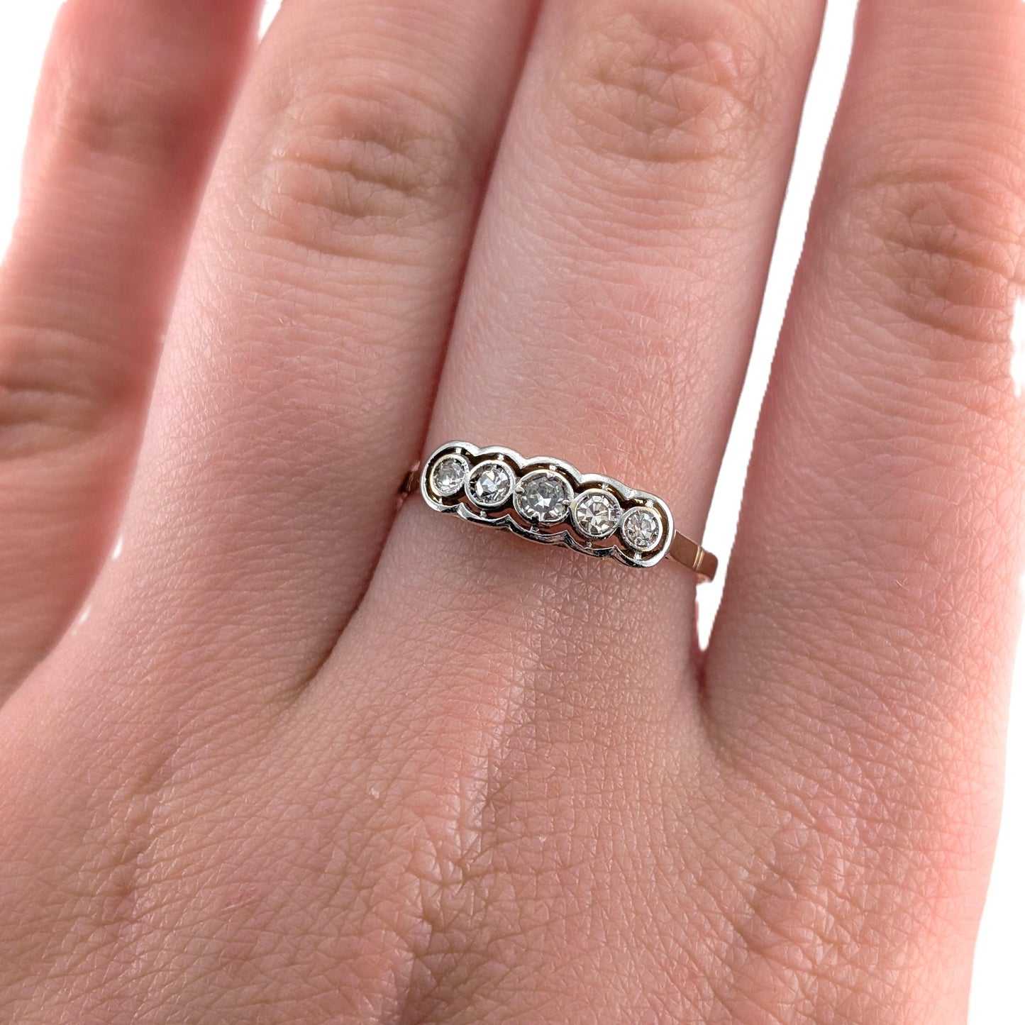 Antique 18K Gold & Platinum Five Stone Diamond Ring