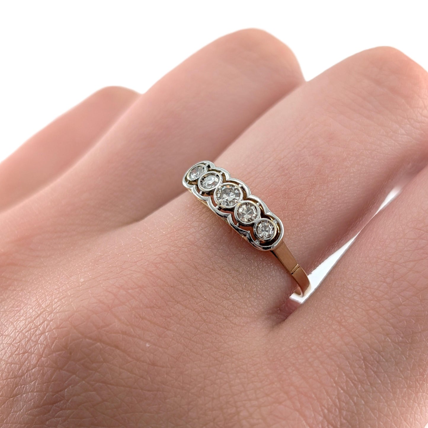 Antique 18K Gold & Platinum Five Stone Diamond Ring