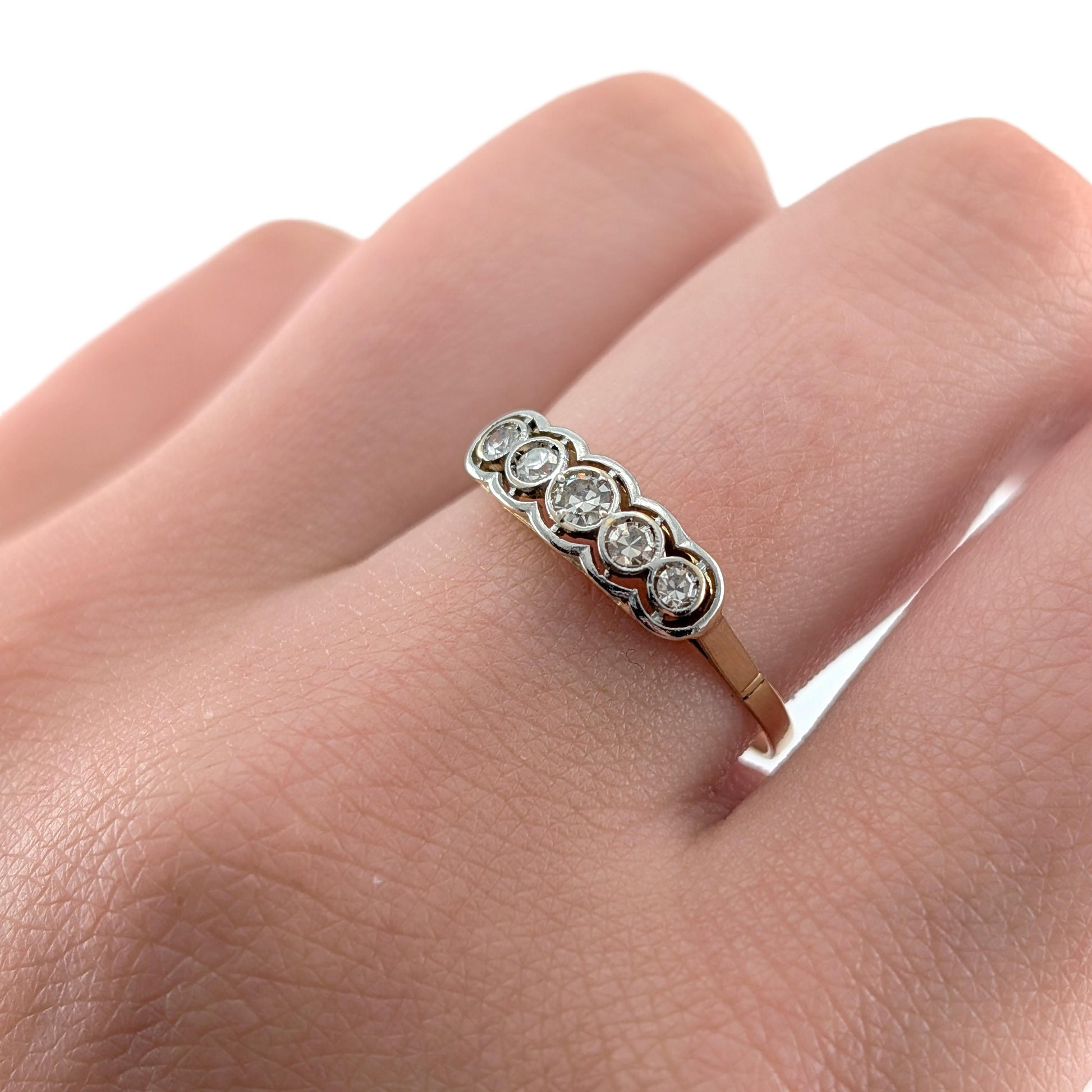 Antique 18K Gold & Platinum Five Stone Diamond Ring