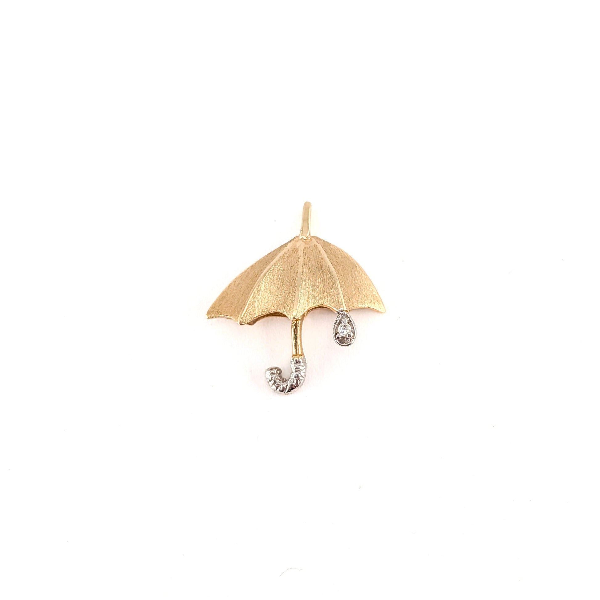 14K Gold Umbrella Pendant with White Diamond - Mid 20th Century Design
