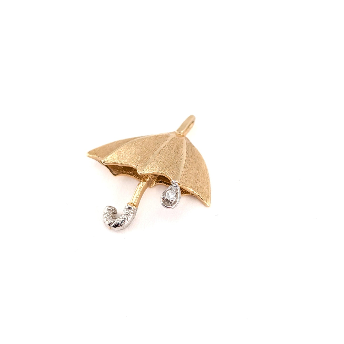 14K Gold Umbrella Pendant with White Diamond - Mid 20th Century Design