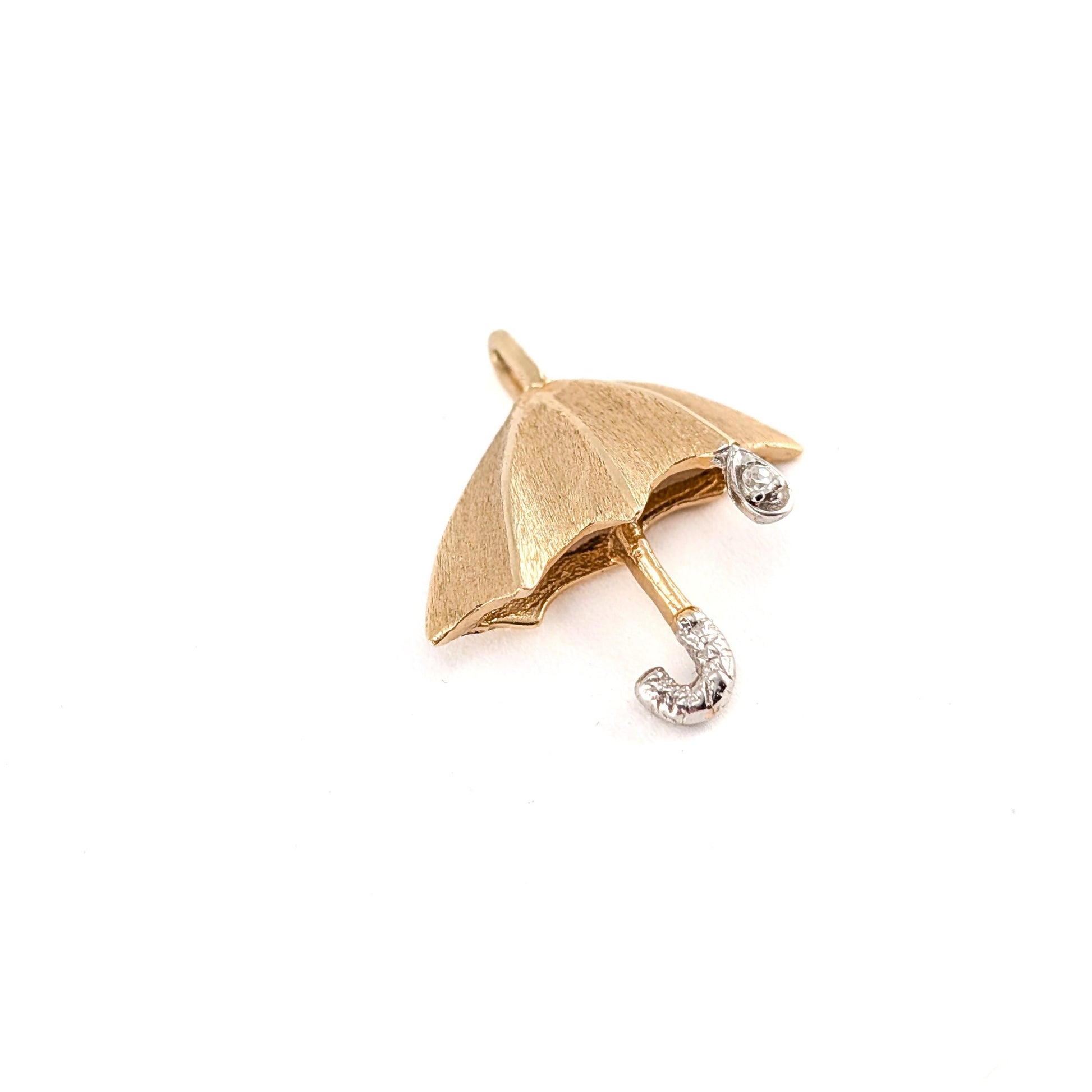 14K Gold Umbrella Pendant with White Diamond - Mid 20th Century Design