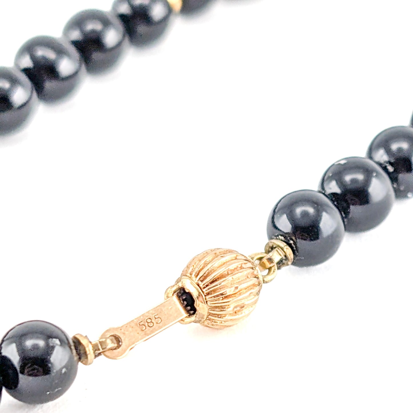 Elegant Black Onyx Beaded Bracelet with 14k Gold Accents 7.5"