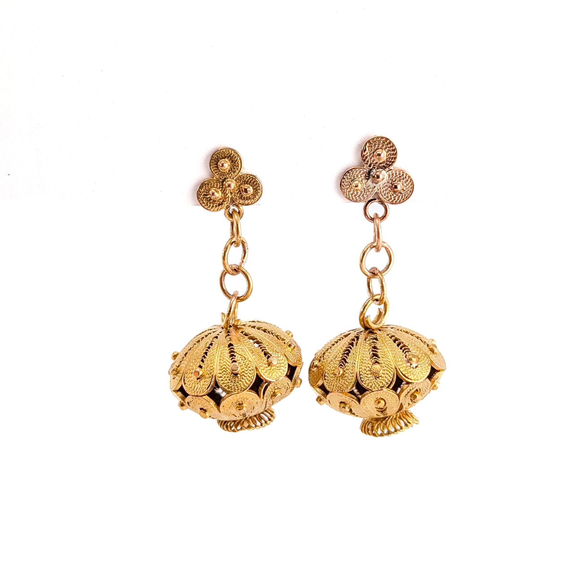 Antique 10K Gold Cannetille Dangle Earrings