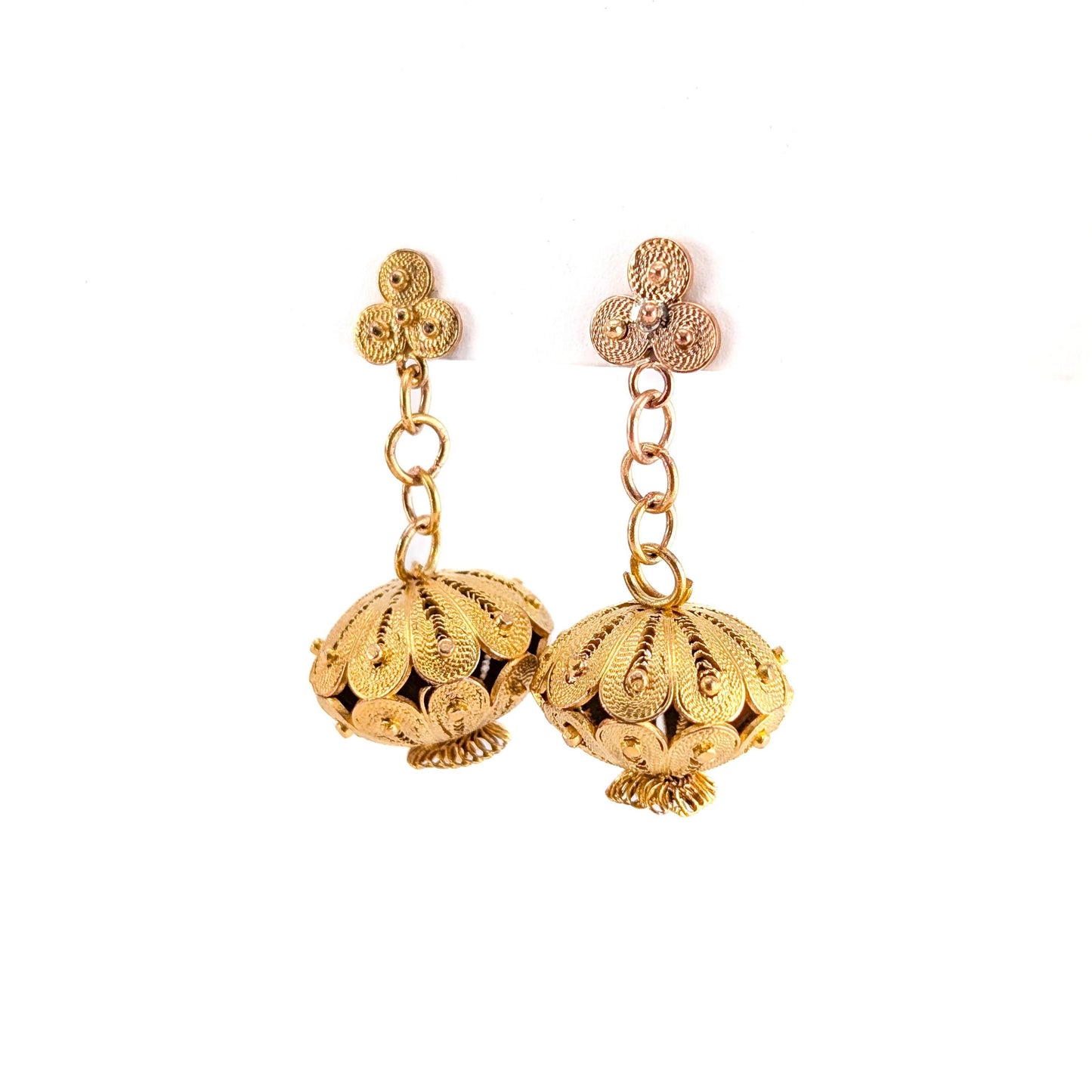 Antique 10K Gold Cannetille Dangle Earrings