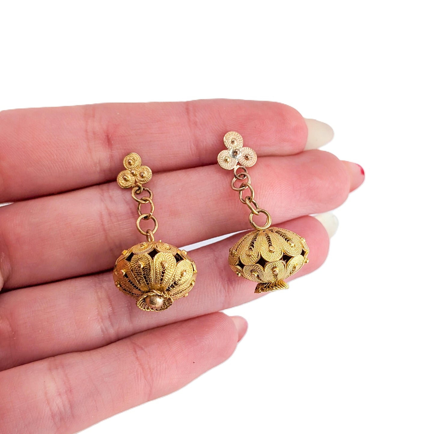 Antique 10K Gold Cannetille Dangle Earrings