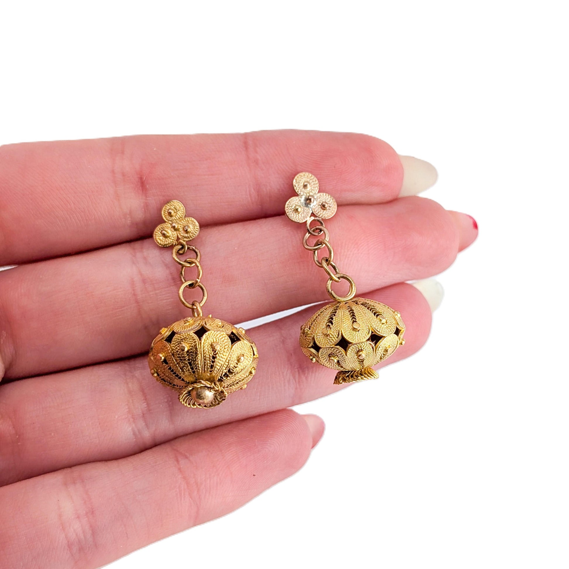 Antique 10K Gold Cannetille Dangle Earrings