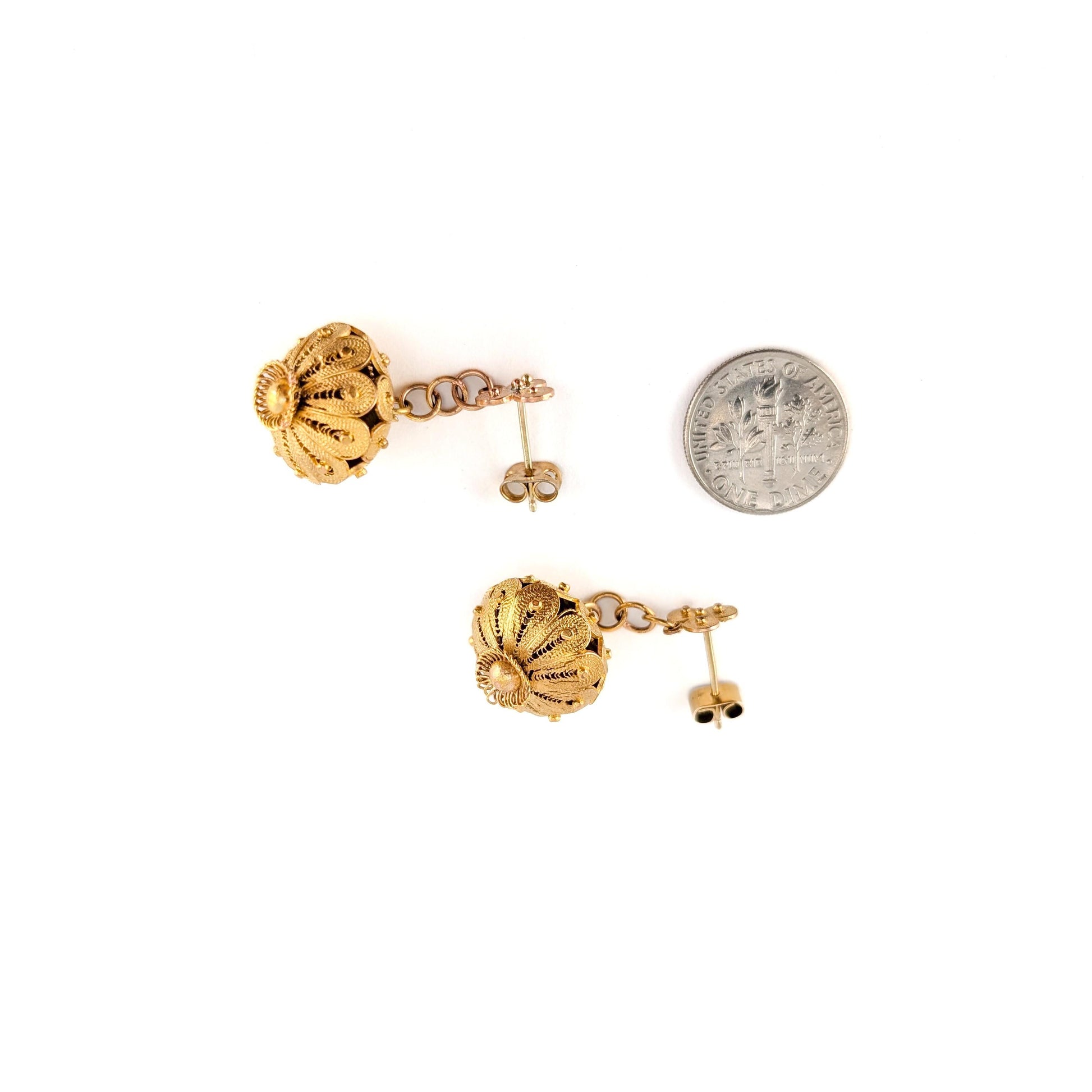 Antique 10K Gold Cannetille Dangle Earrings