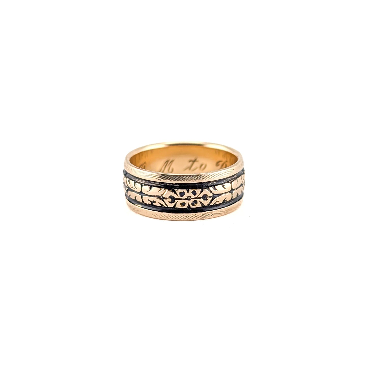 Vintage 14K Gold Floral Wedding Band Blackened Engraved Estate Ring