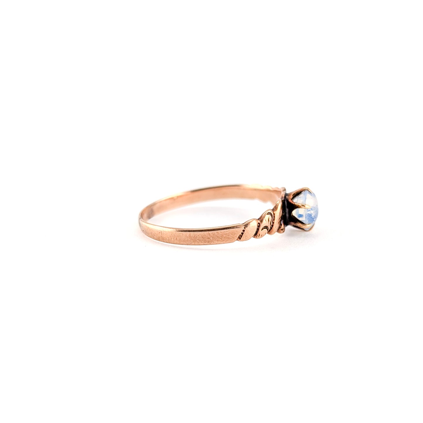 Antique Victorian 9K Rose Gold Opaline Glass Ring