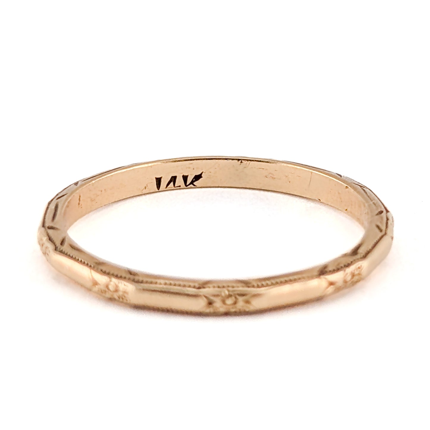 Vintage 14K Gold Floral Engraved Band
