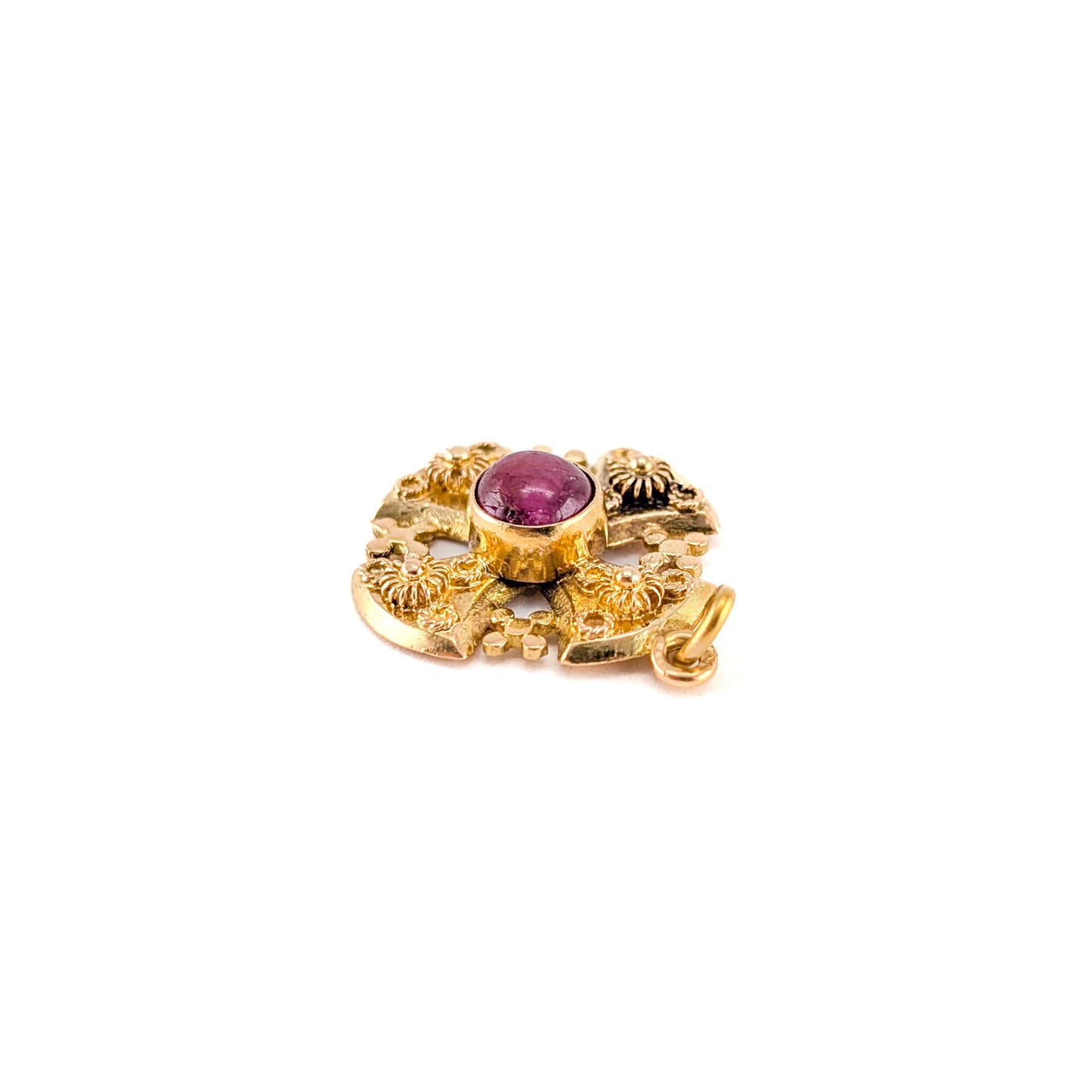 Vintage 18K Gold Ruby Jerusalem Cross Pendant