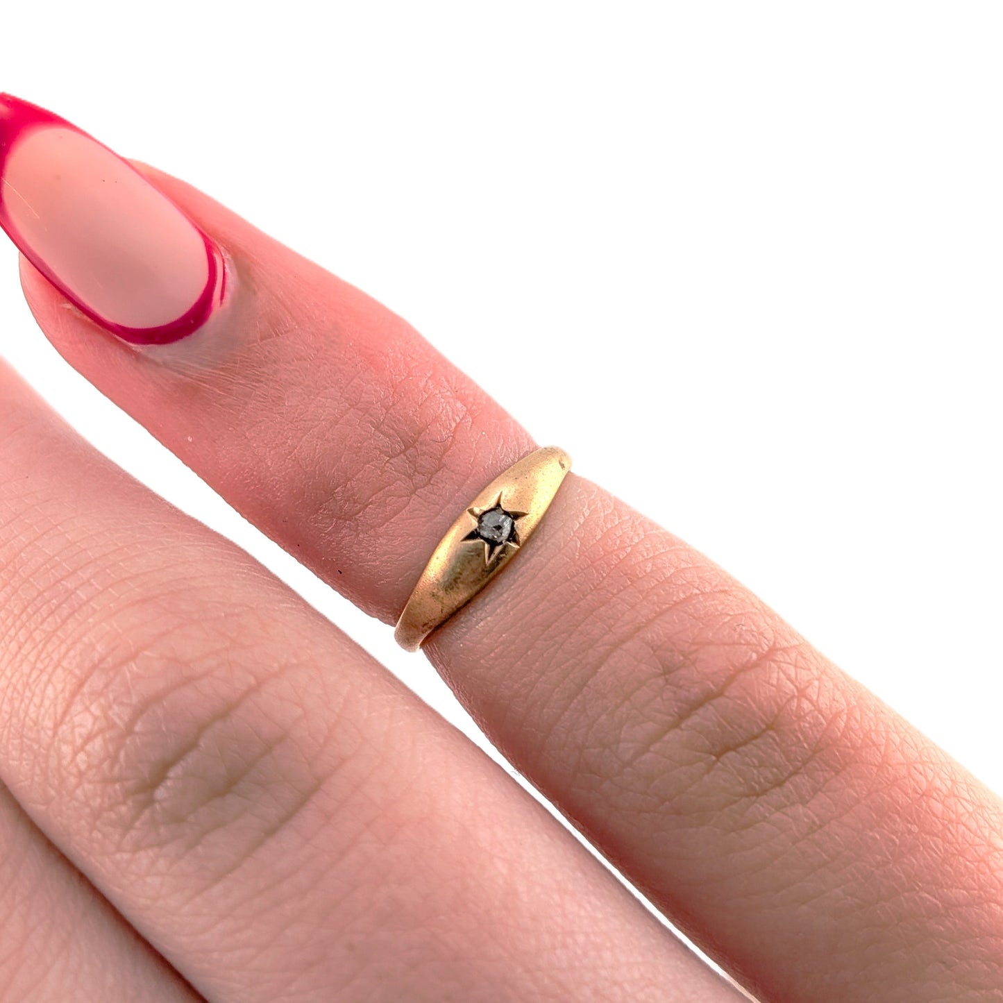 Antique 10K Gold Diamond Baby Ring Victorian Star Set Midi Ring