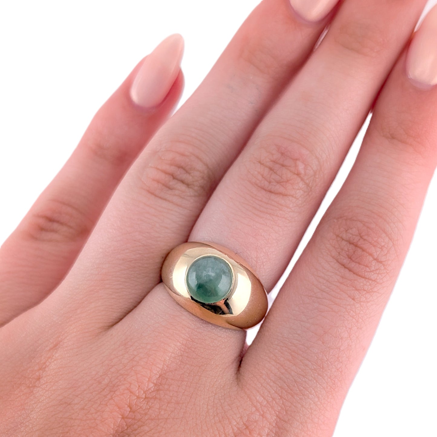 Vintage 14K Gold Jadeite Cabochon Dome Ring