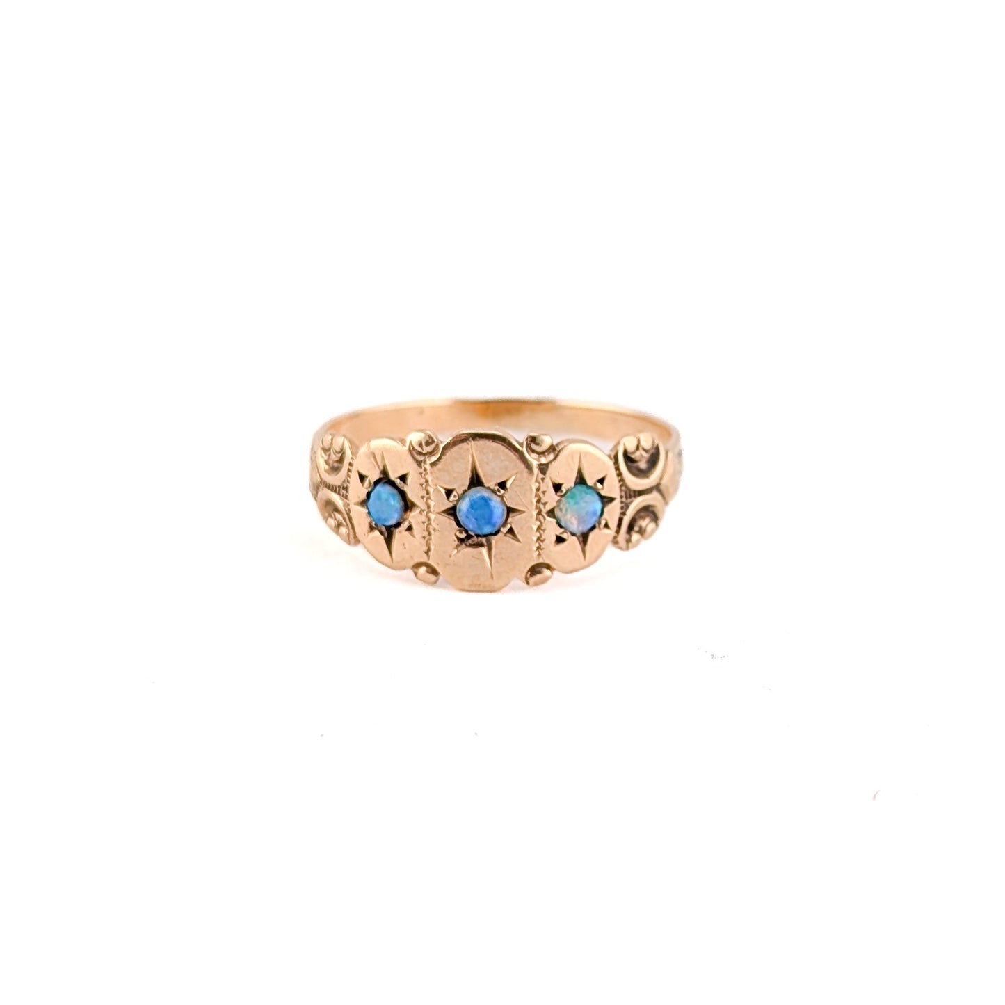 Antique Victorian 9K Gold Three Stone Opal Ring