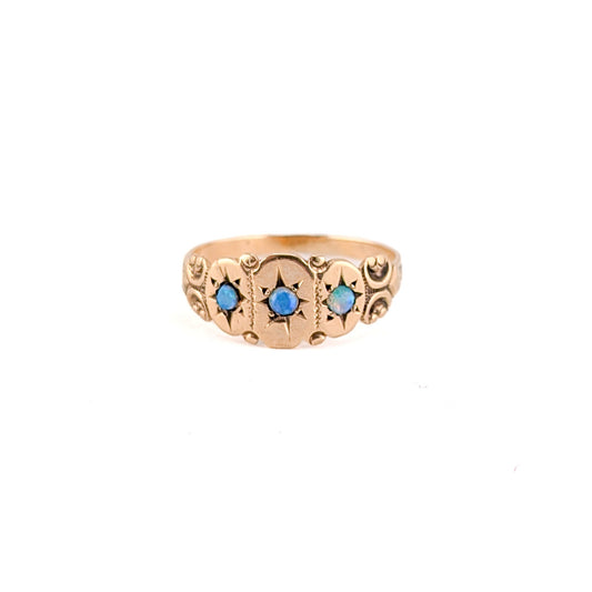 Antique Victorian 9K Gold Three Stone Opal Ring
