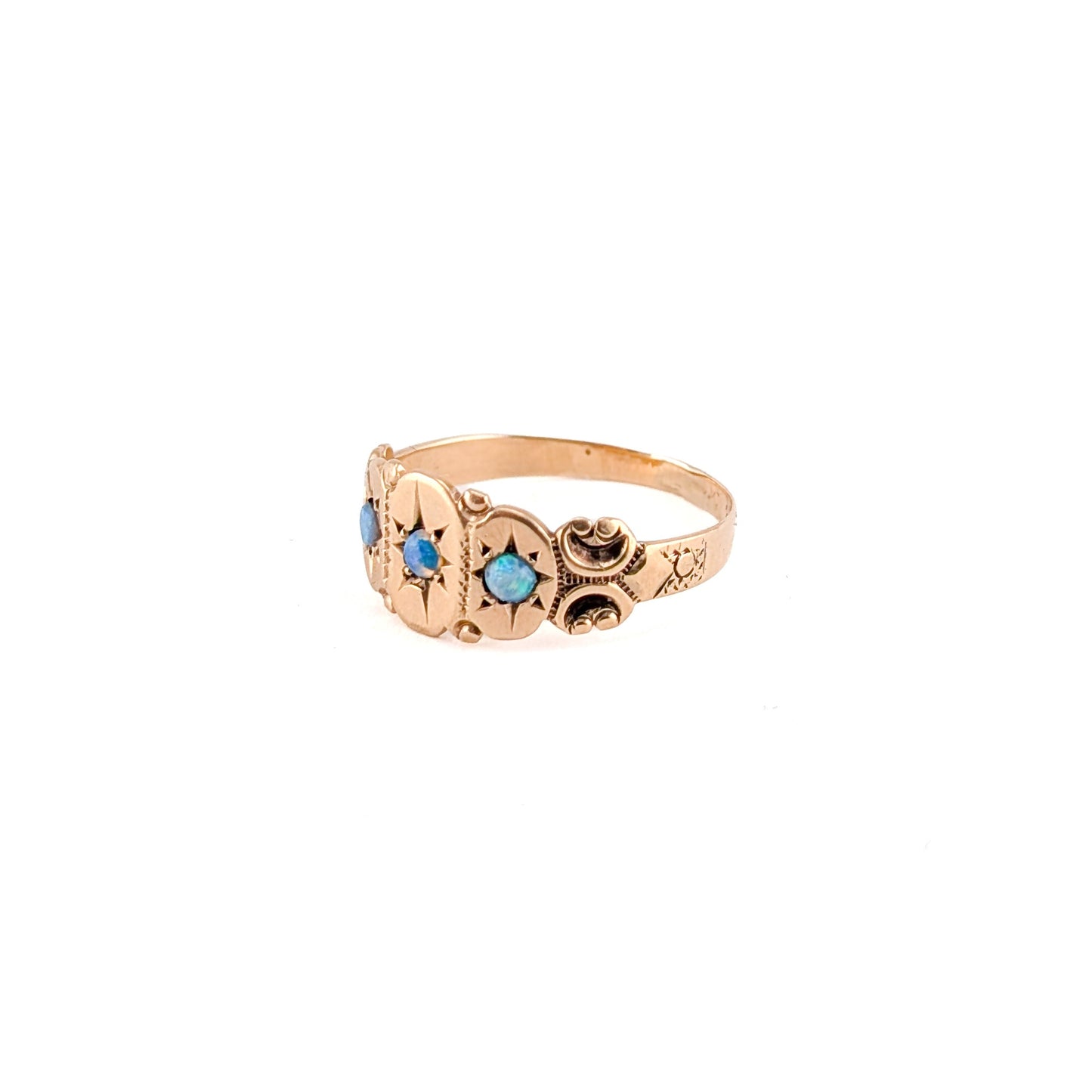 Antique Victorian 9K Gold Three Stone Opal Ring