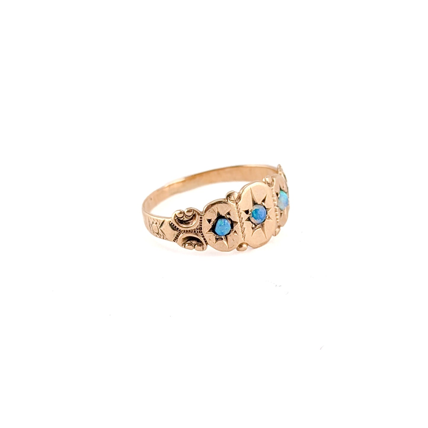 Antique Victorian 9K Gold Three Stone Opal Ring