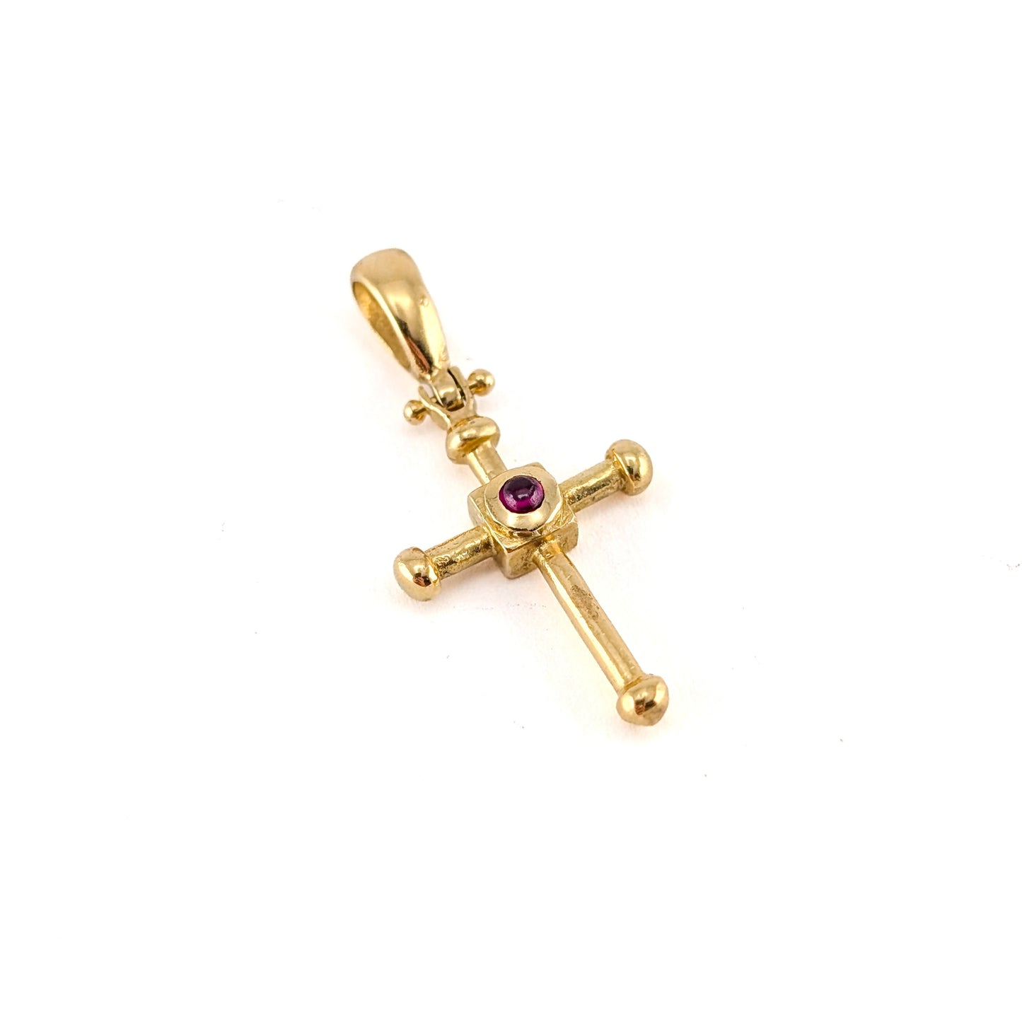 Vintage 18K Gold Bezel Set Ruby Cross Pendant