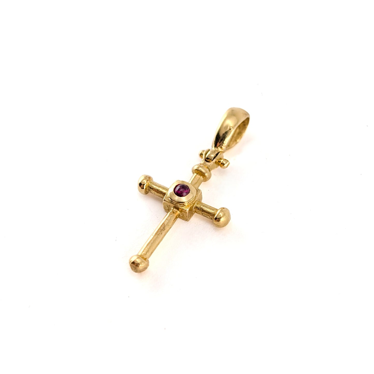 Vintage 18K Gold Bezel Set Ruby Cross Pendant