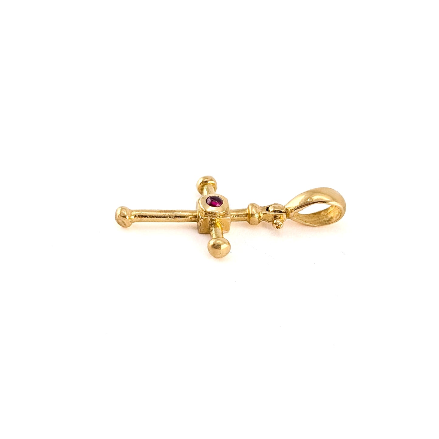 Vintage 18K Gold Bezel Set Ruby Cross Pendant