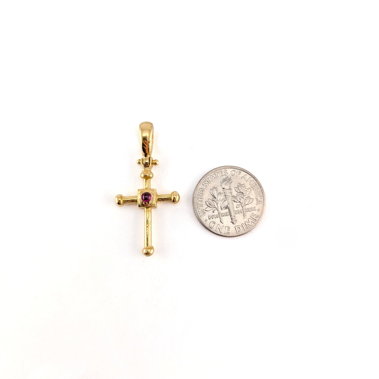 Vintage 18K Gold Bezel Set Ruby Cross Pendant