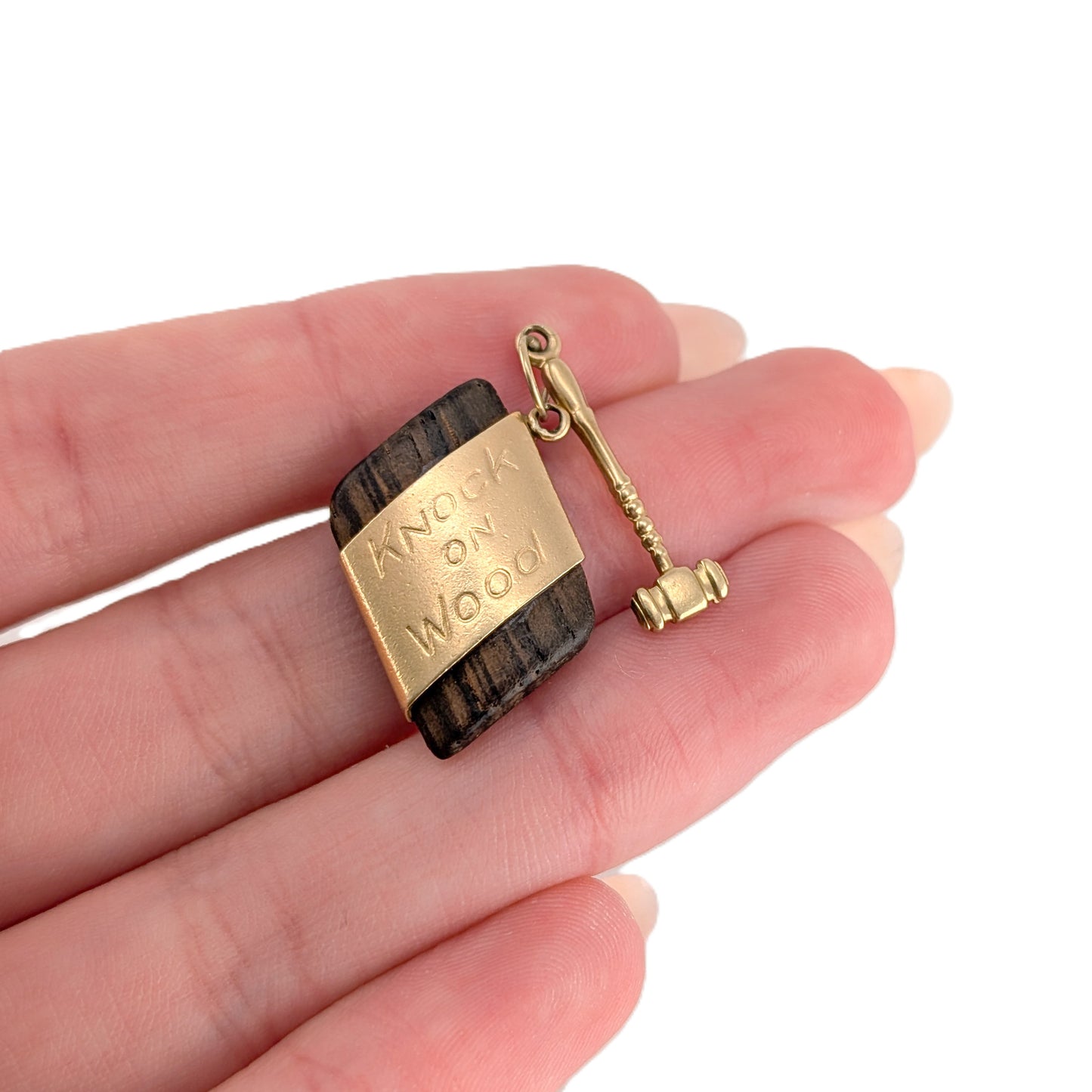 Vintage 14K Gold Knock on Wood Charm