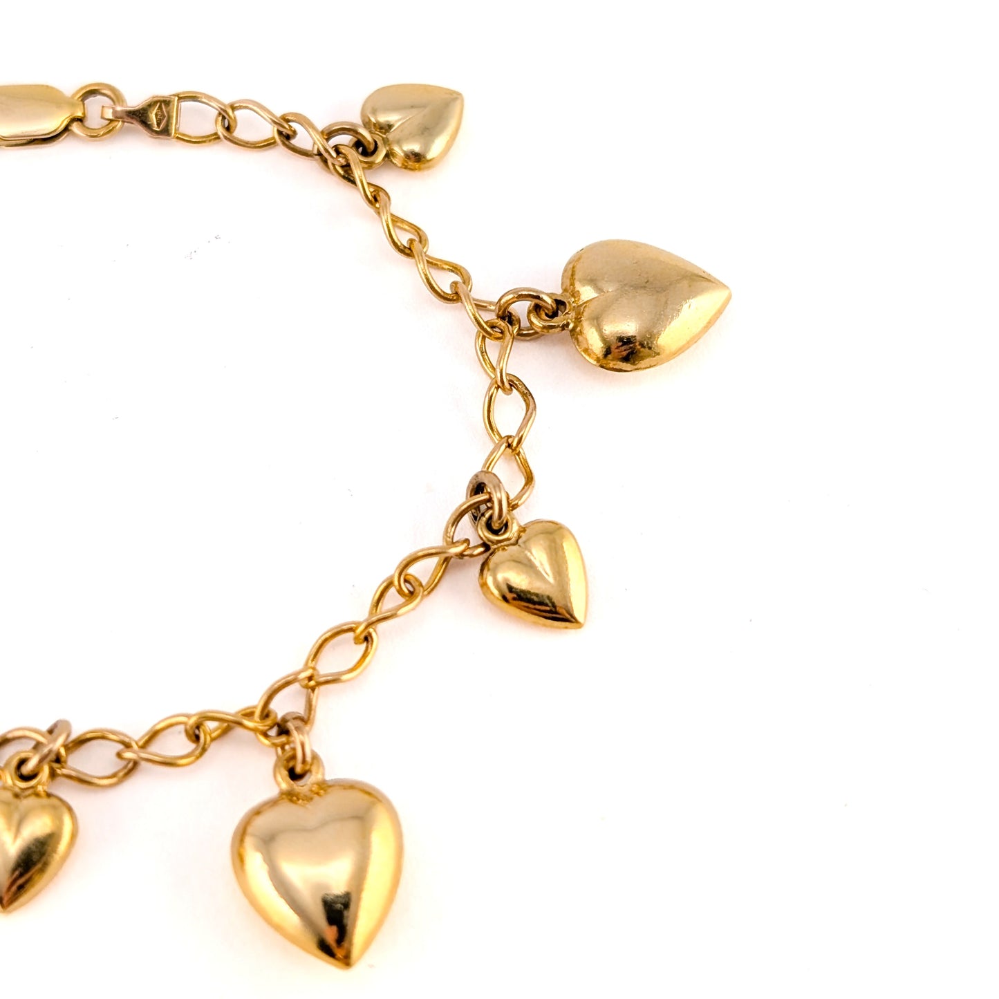 Vintage 14K Gold Puffy Heart Charm Bracelet