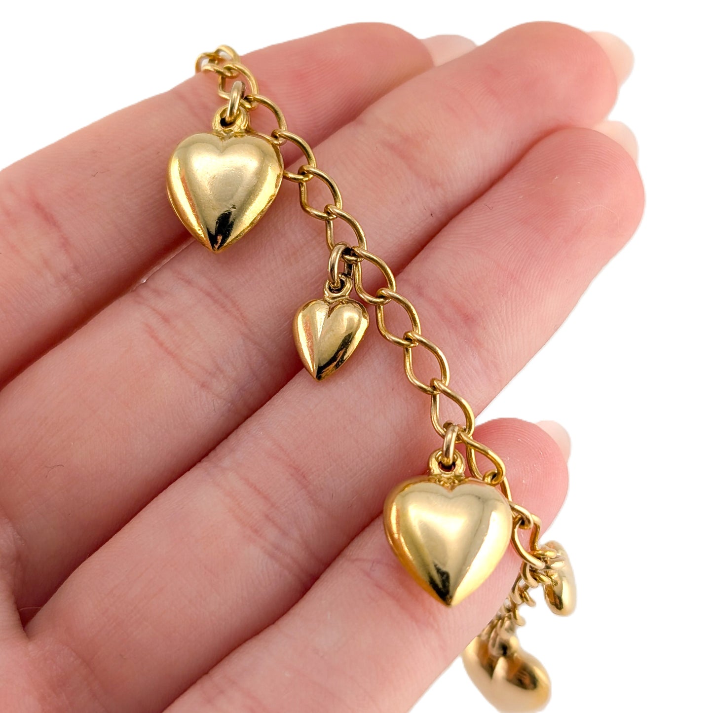 Vintage 14K Gold Puffy Heart Charm Bracelet