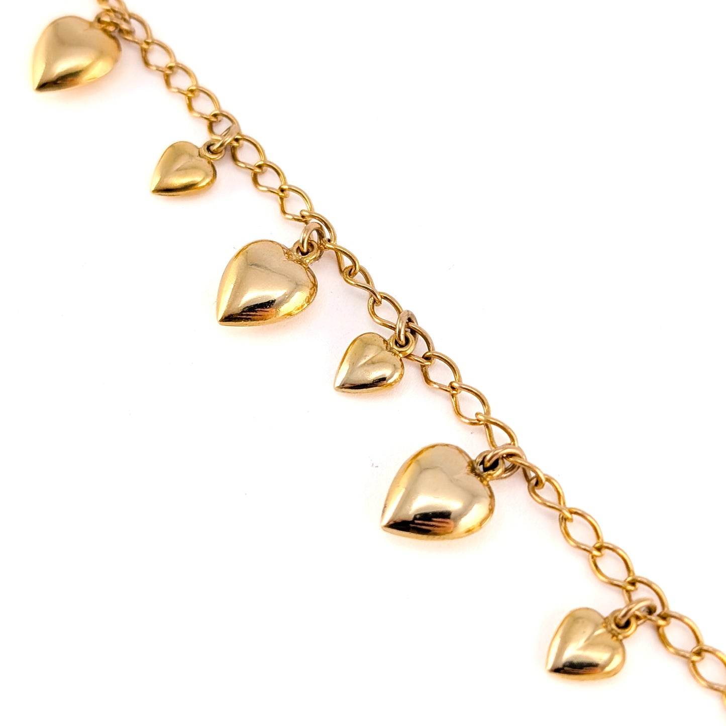 Vintage 14K Gold Puffy Heart Charm Bracelet