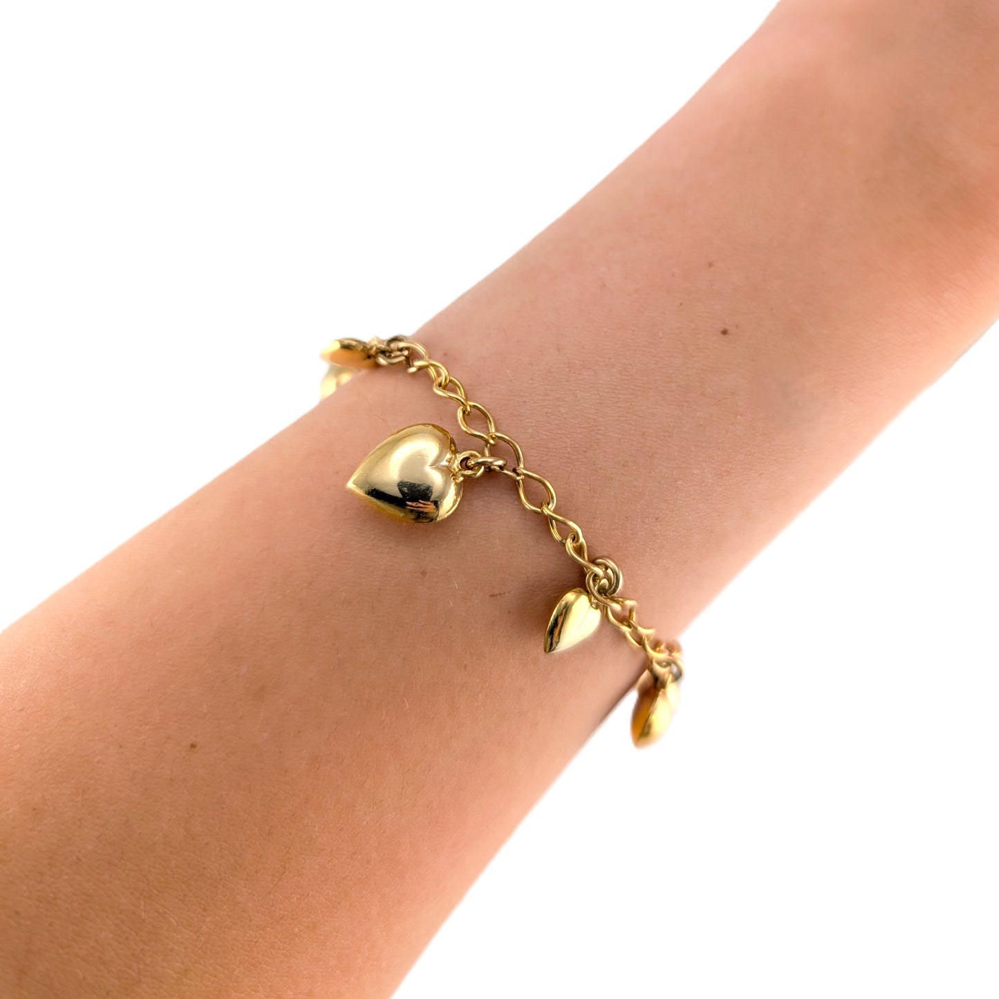 Vintage 14K Gold Puffy Heart Charm Bracelet